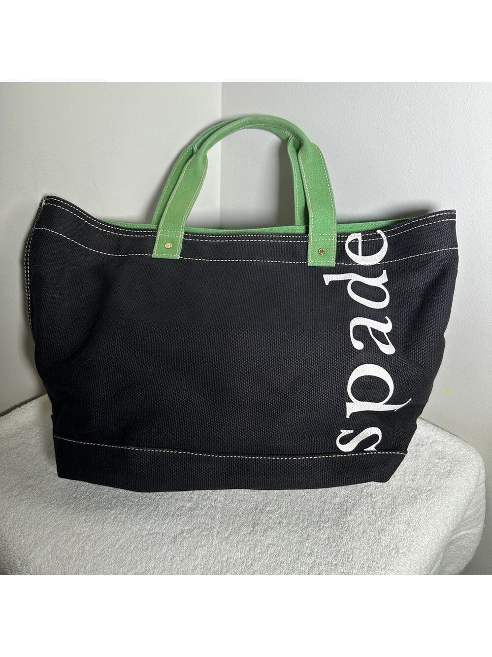 Kate Spade Black Tote with Green Handles - Picture 2 of 8